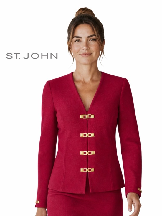 St. John Jackets & Blazers - ST. JOHN Santana Knit Suit V-Neck Jacket with Gold Hardware